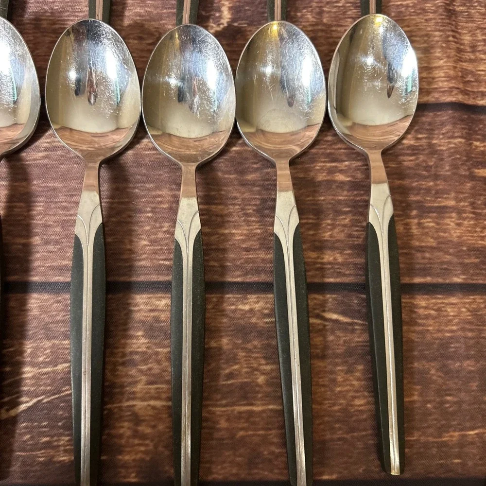Cosmos Prod Co 1961 Vintage MCM Stainless Flatware 50pc Black Resin Silver Japan